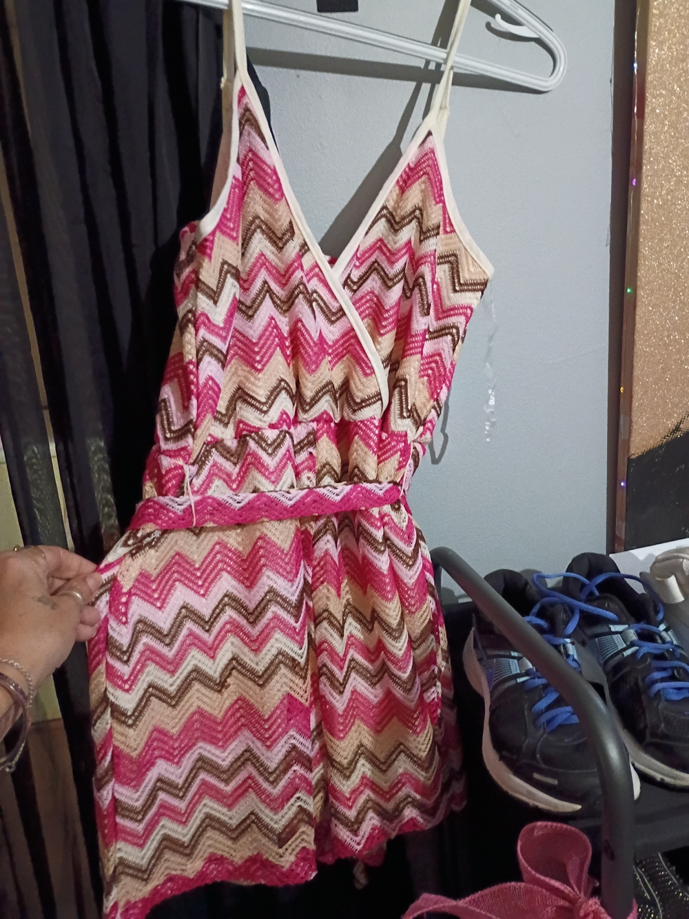 Ultra Flirt Pink Cream and Brown Chevron Romper
